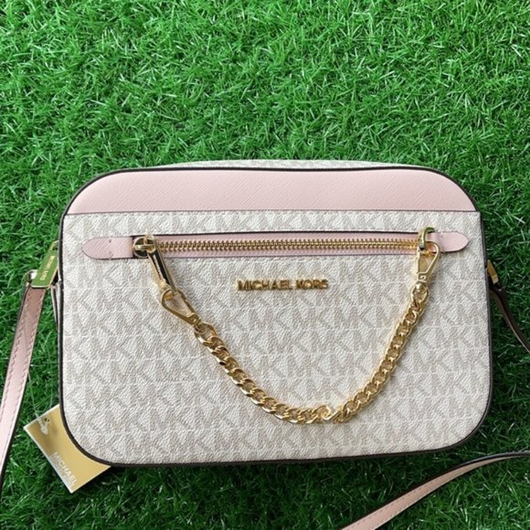 Michael Kors Jet Set Item Large East West Zip Chain Crossbody Powder Blush Multi